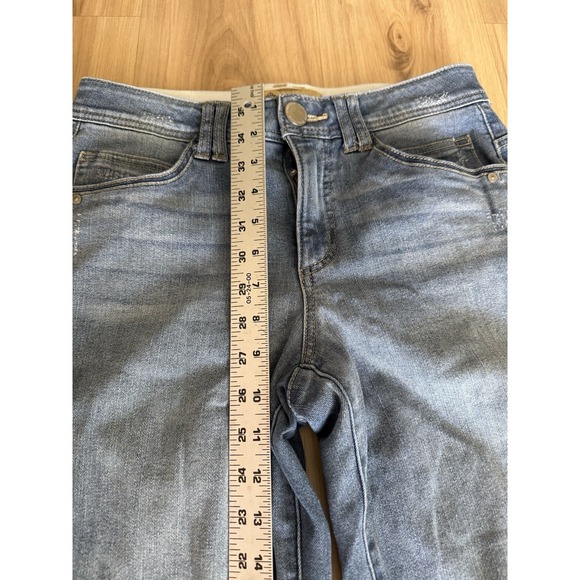 Democracy Jeans Womens 6 Blue Ab Technology Stretch Denim Straight Leg Raw Hem - Picture 4 of 9